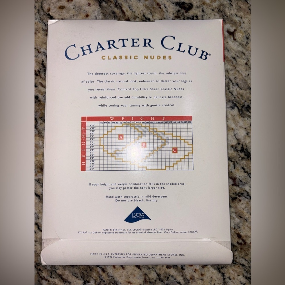 Charter Club Classic Nudes Control Top Ultra Sheer Pantyhose Jet Black Size B - Picture 2 of 3